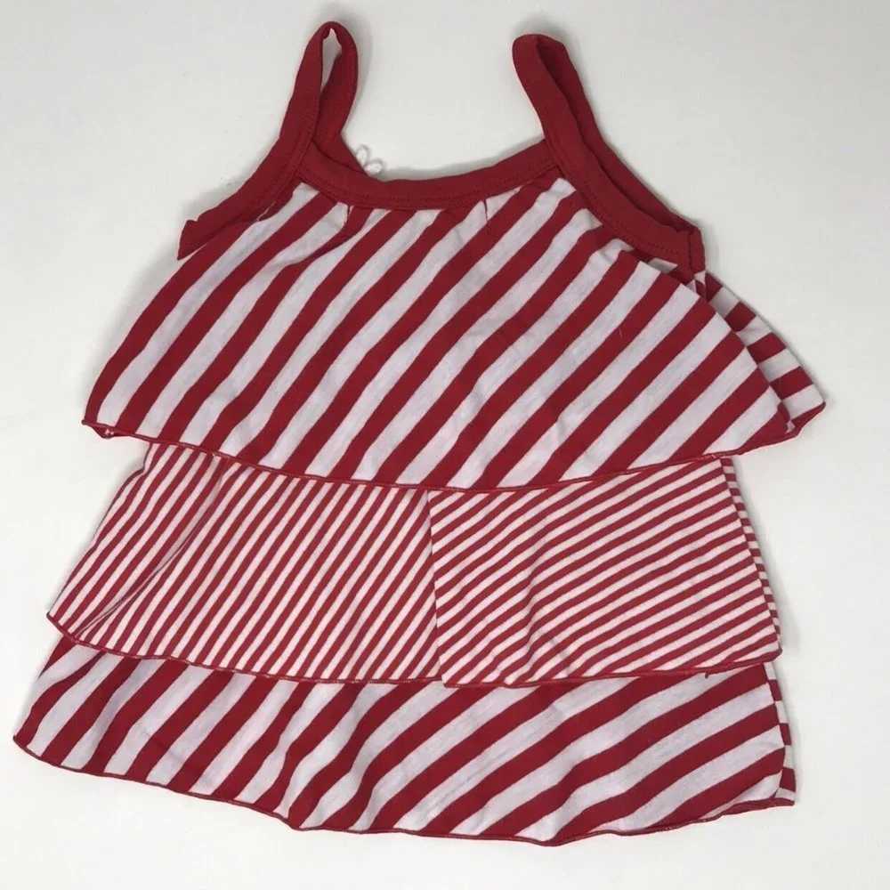 Fuzzy Wuzzy Baby Girls Red White Striped Ruffle Sleeveless Dress NEW